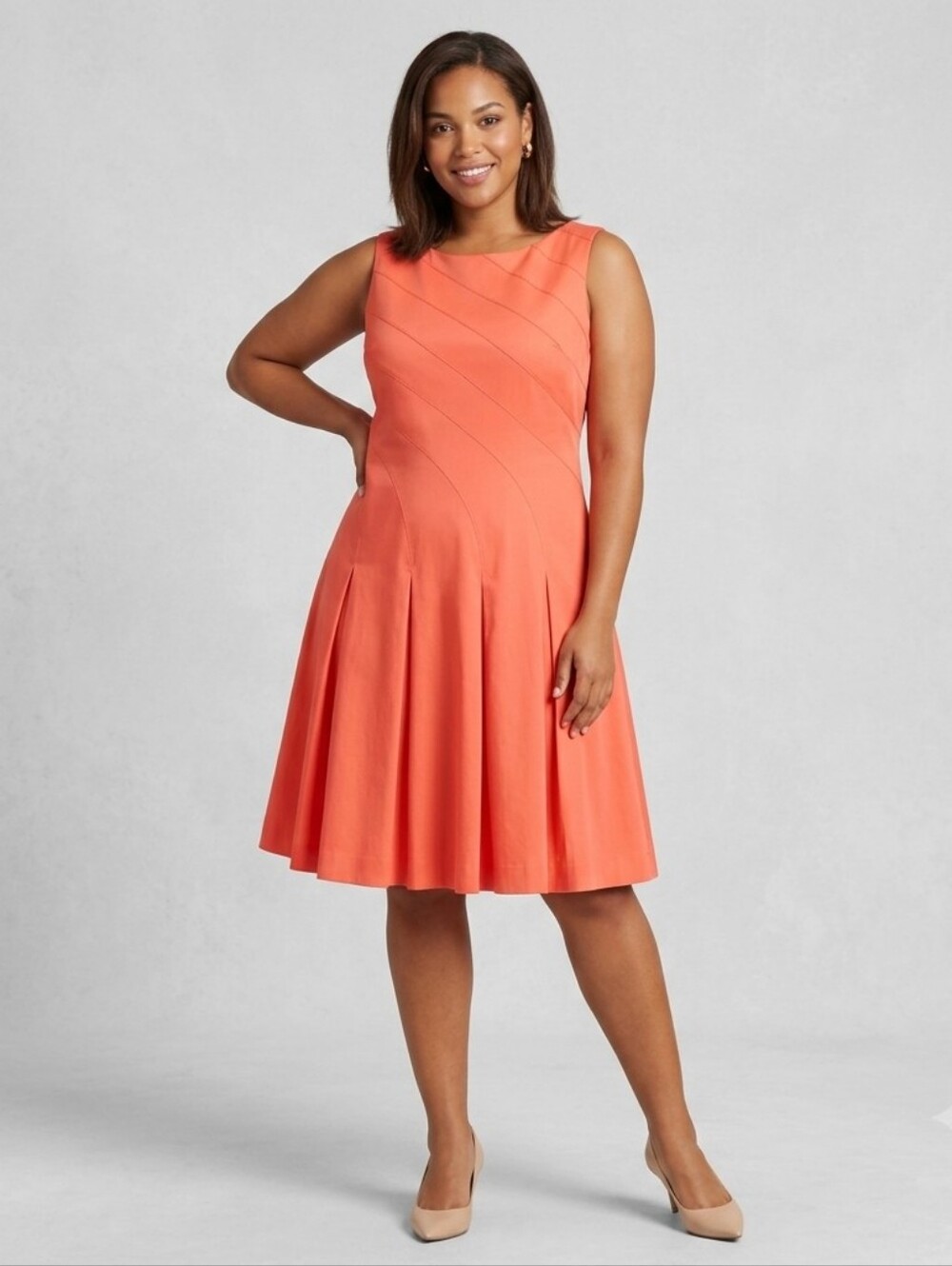 Calvin Klein Coral Sleeveless Fit-and-Flare Dress Size M